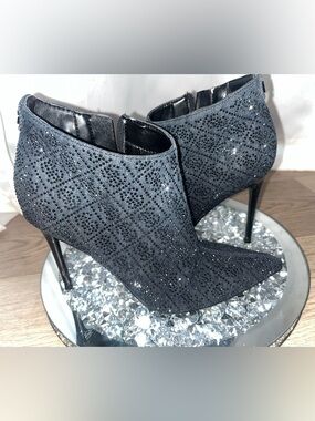 Women's Black Sparkle Pointed Stiletto Ankle Guess Boots